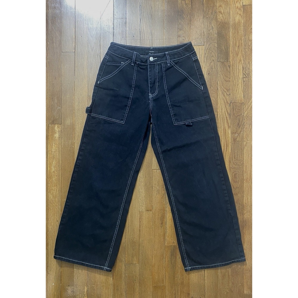 Womens Black Wide-Leg Carpenter Pants Size Medium Baggy Skater Grunge Streetwear